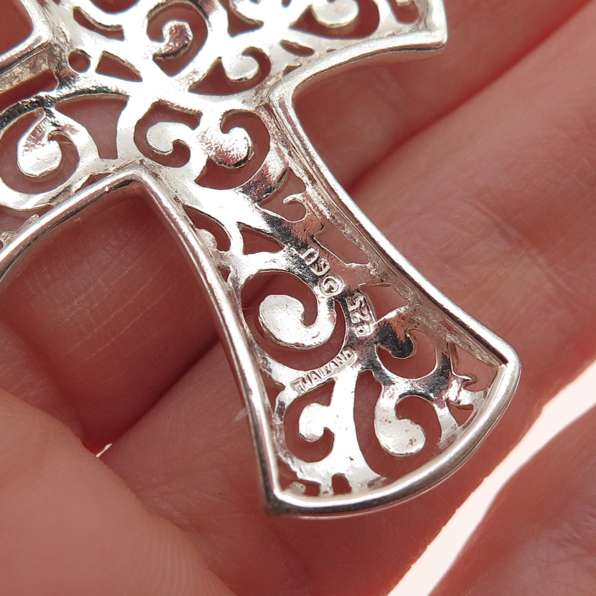925 Sterling Silver Vintage Modernist Scroll Cross Pendant