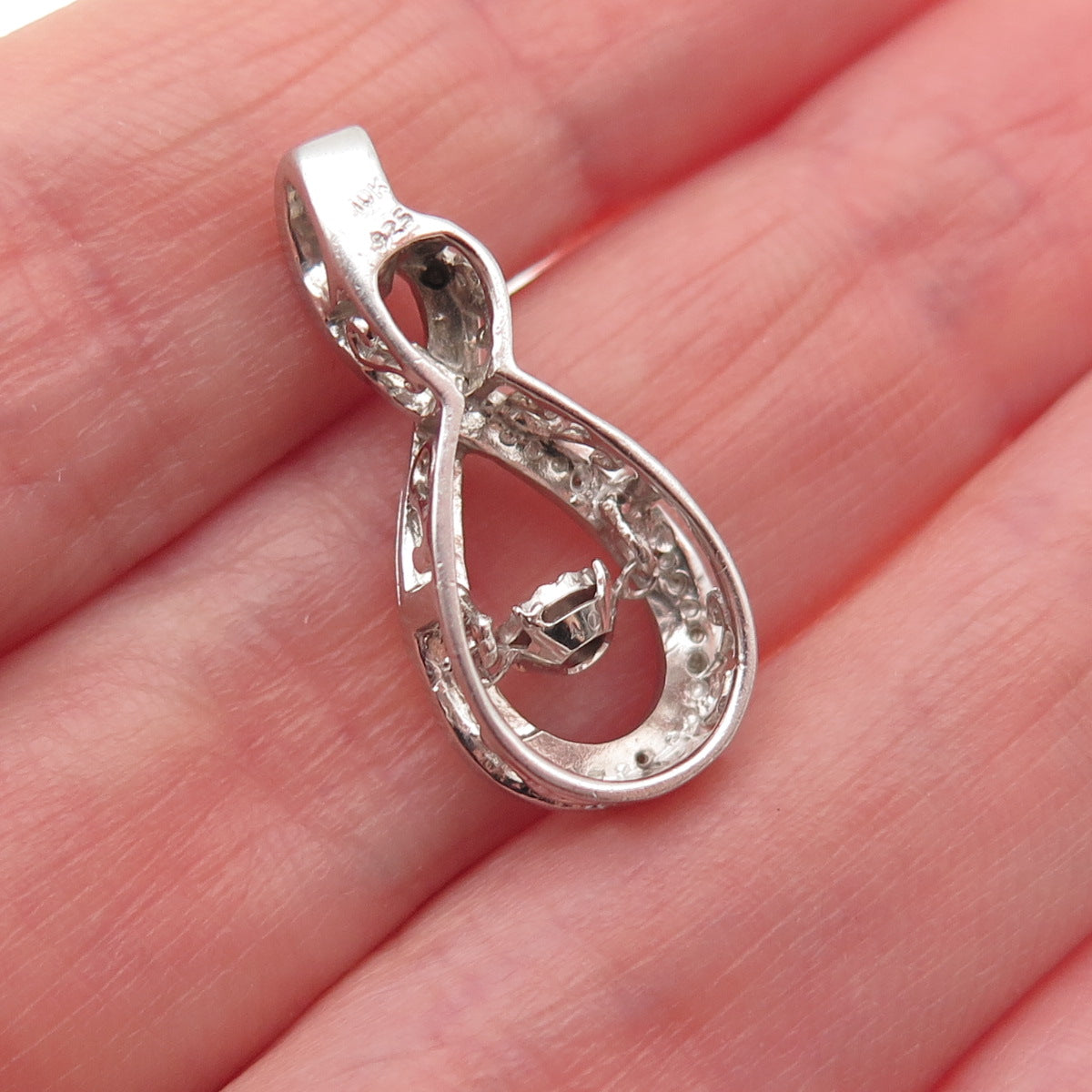 925 Sterling Silver 10K Rose Gold Real Diamond Infinity Charm Pendant