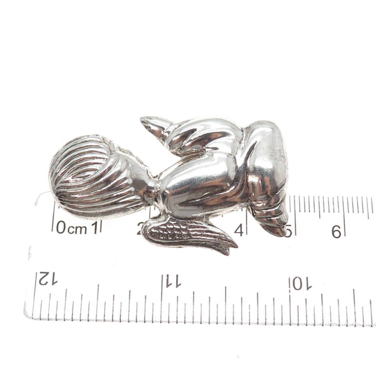925 Sterling Silver Vintage Praying Angel Oxidized Pin Brooch / Pendant