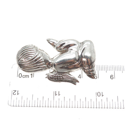 925 Sterling Silver Vintage Praying Angel Oxidized Pin Brooch / Pendant