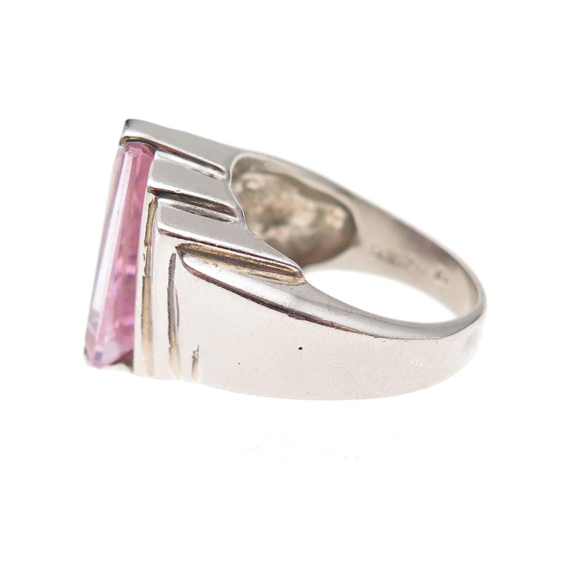 925 Sterling Silver Vintage Pink C Z Modernist Oxidized Ring Size 7