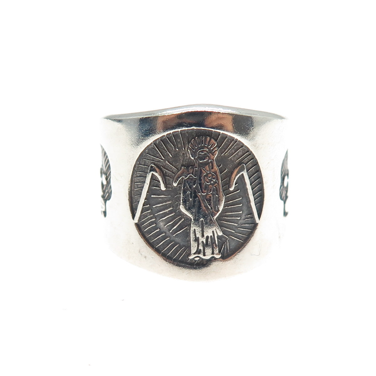925 Sterling Silver Vintage Mexico Santa Muerte Oxidized Ring Size 8