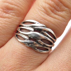 925 Sterling Silver Vintage Modernist Twisted Wavy Oxidized Ring Size 6.25