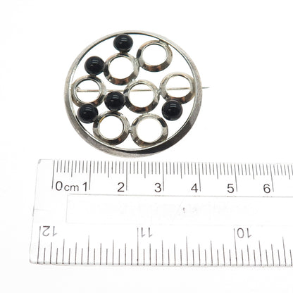 900 Silver Vintage Czechia Real Black Onyx Modernist Artisan Pin Brooch