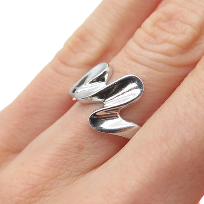 925 Sterling Silver Vintage Modernist Wavy Zig Zag Ring Size 6.25