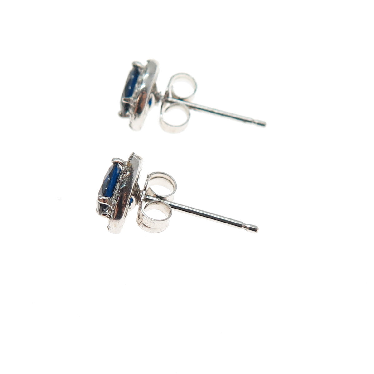 925 Sterling Silver Oval-Cut Blue & Round-Cut White C Z Stud Earrings