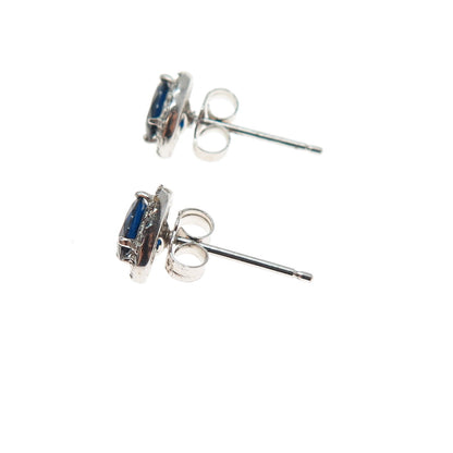 925 Sterling Silver Oval-Cut Blue & Round-Cut White C Z Stud Earrings