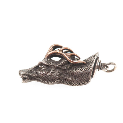 925 Sterling 2-Tone Antique Art Deco Deer Bracelet / Necklace Box Lock Clasp