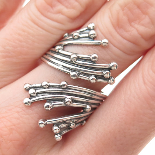 Beau 925 Sterling Silver Vintage Firework Oxidized Adjustable Ring Size 8.25