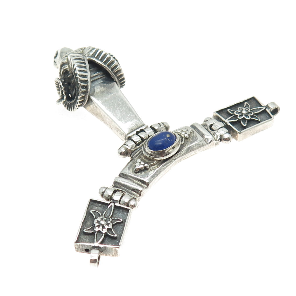 925 Sterling Silver Vintage Real Lapis Lazuli Aries Zodiac Necklace Centerpiece