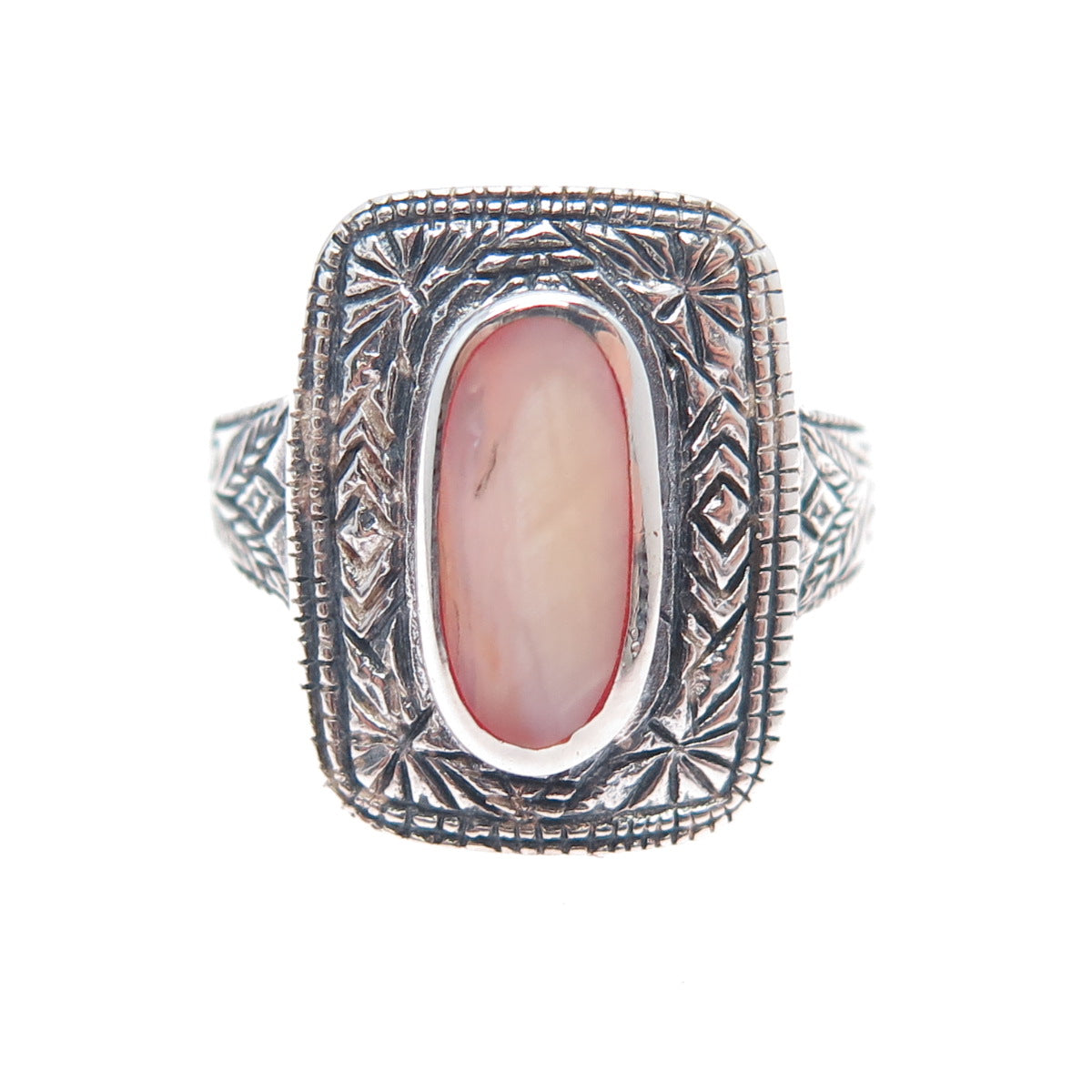 JACKSON HOLE 925 Sterling Silver Vintage Real MOP Oxidized Ring Size 7.25