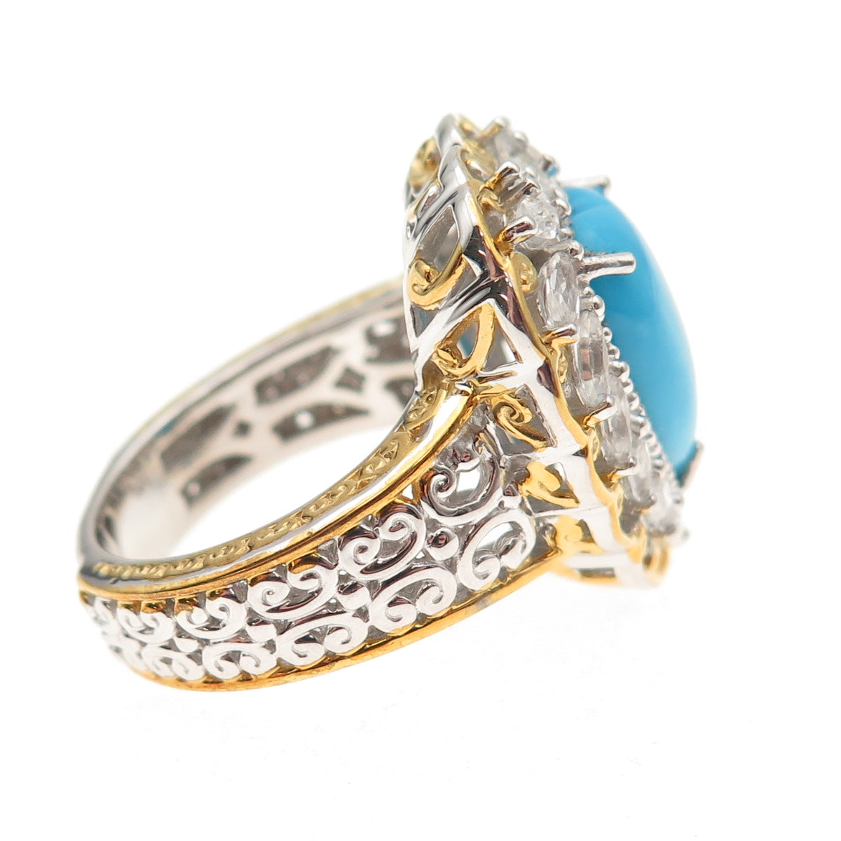 Michael Valitutti Gems En Vogue Sterling Turquoise & Topaz Heart Ring Size 8.25