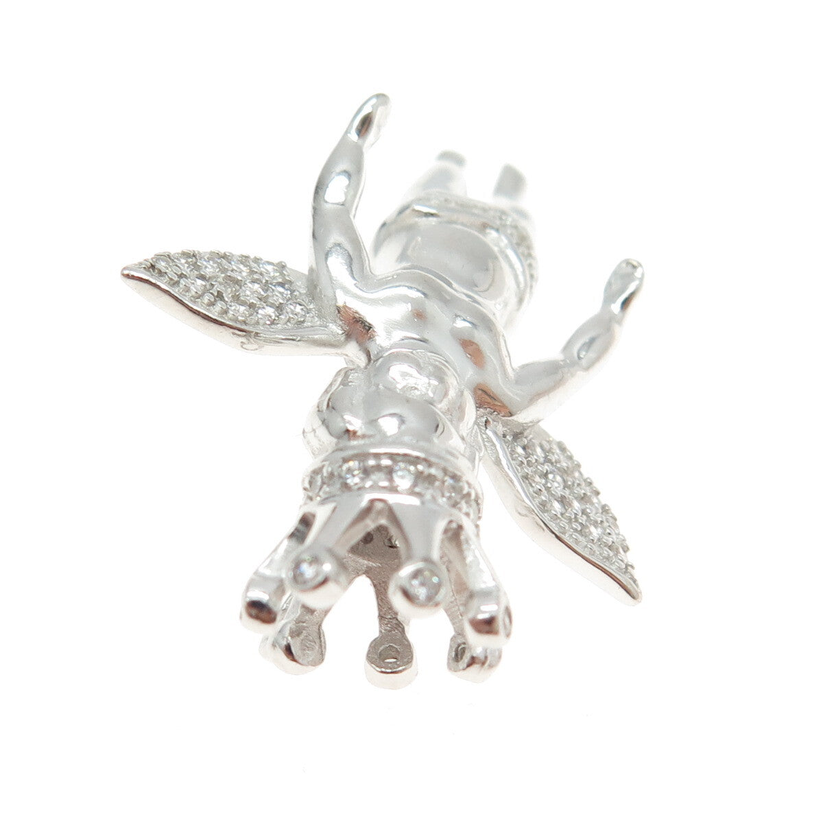 925 Sterling Silver Round-Cut C Z Crown Baby Angel Pendant