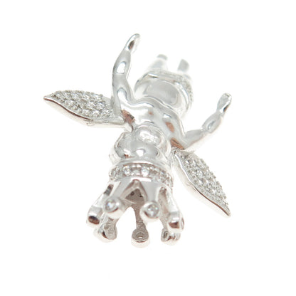 925 Sterling Silver Round-Cut C Z Crown Baby Angel Pendant