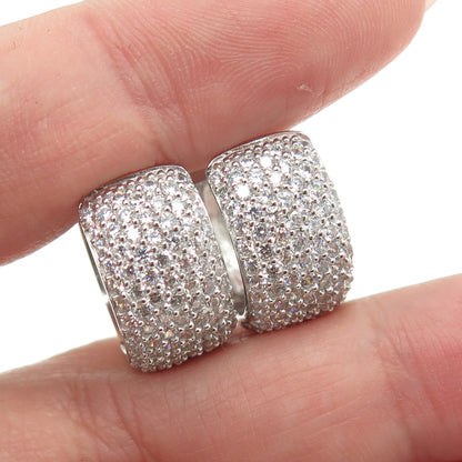 925 Sterling Silver Round-Cut C Z Sparkle Wide Hoop Earrings