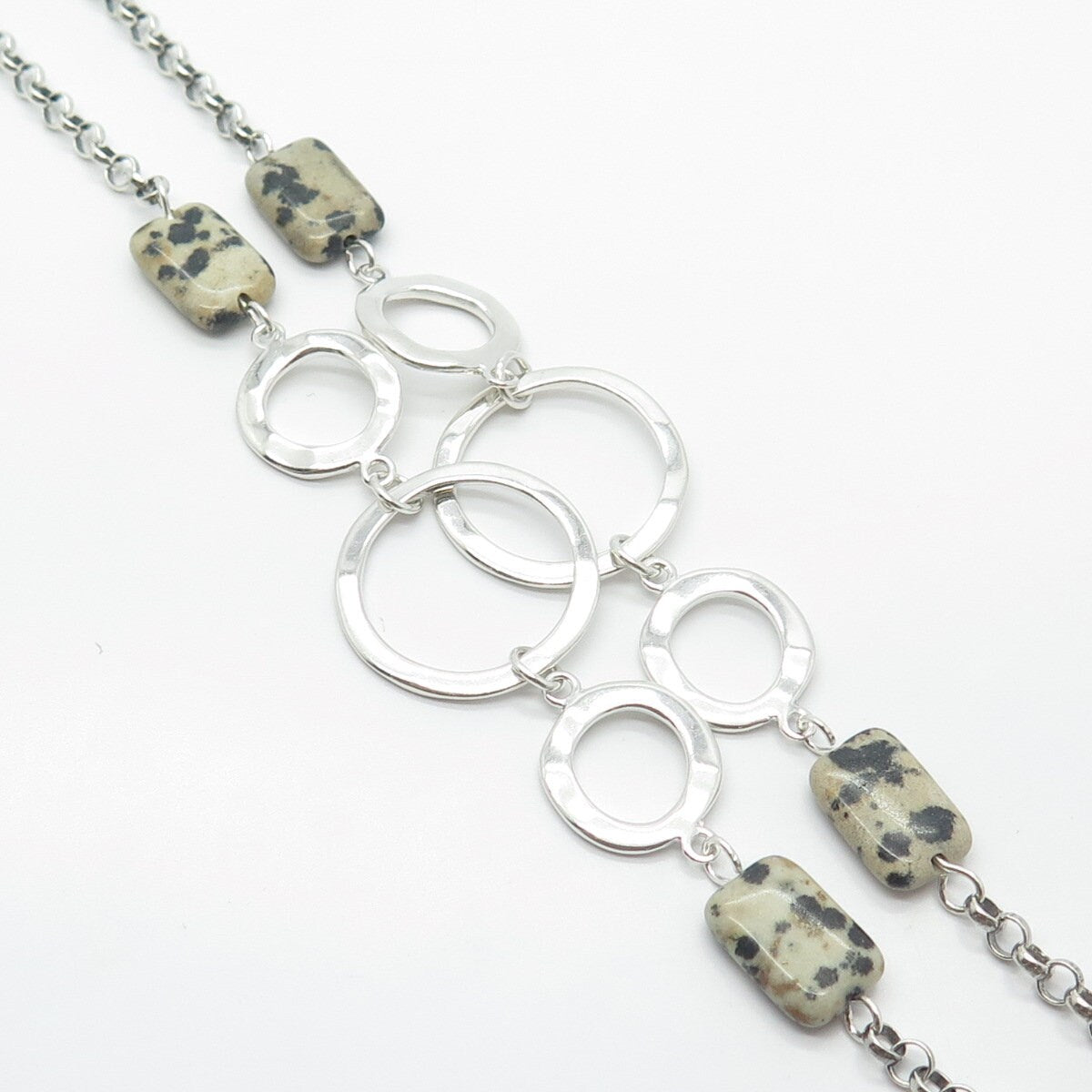 925 Sterling Silver Vintage Robert Lee Morris Pearl & Jasper Chain Necklace 28"