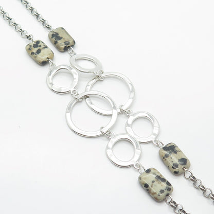 925 Sterling Silver Vintage Robert Lee Morris Pearl & Jasper Chain Necklace 28"
