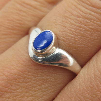 925 Sterling Silver Vintage Italy Real Lapis Lazuli Modernist Ring Size 8.5