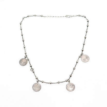 925 Sterling 835 Silver Vintage 1920-70 Italy 5 & 500 Lire Coin Necklace 16-18"
