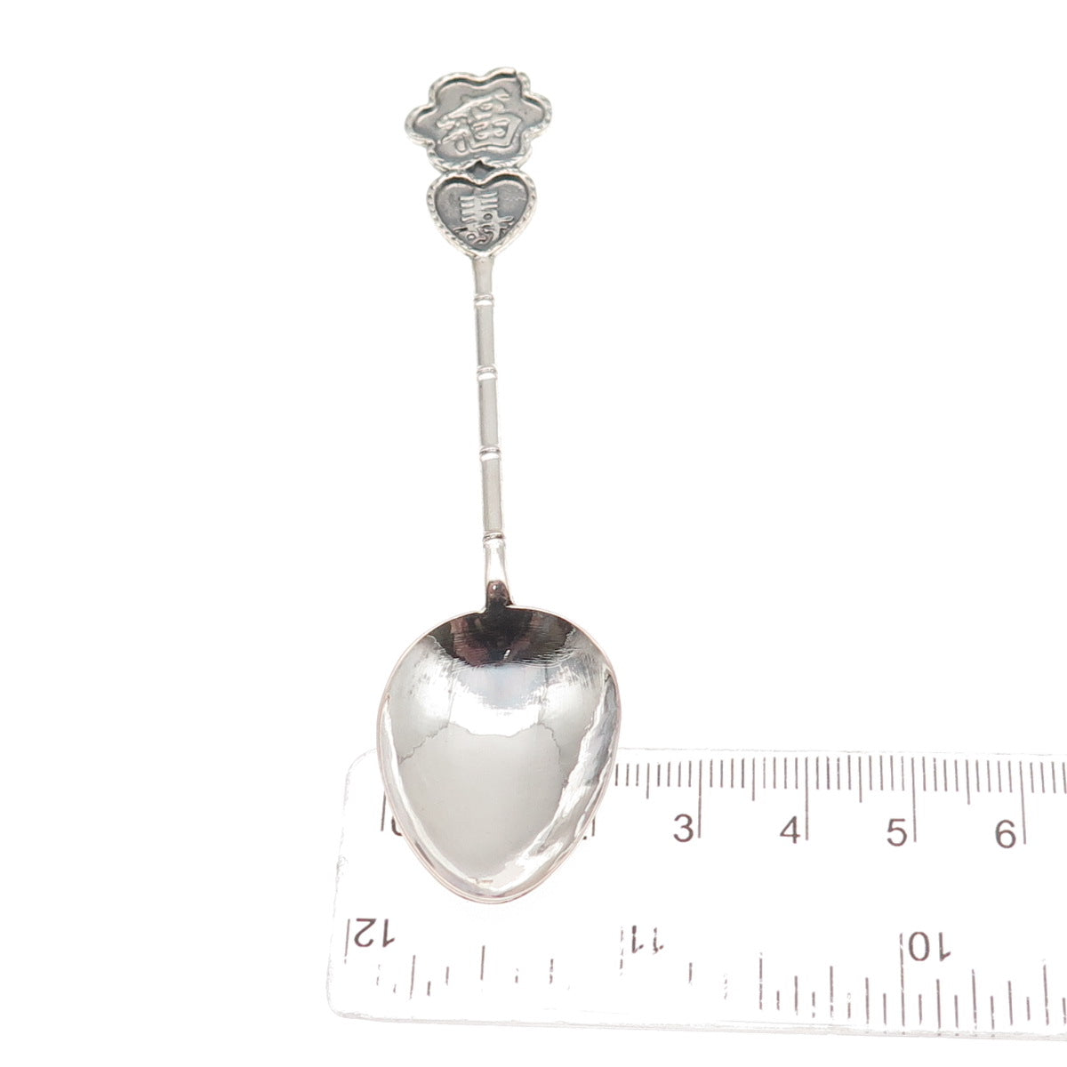 925 Sterling Silver Antique Chinese Fortune & Longevity Bamboo Coffee Spoon