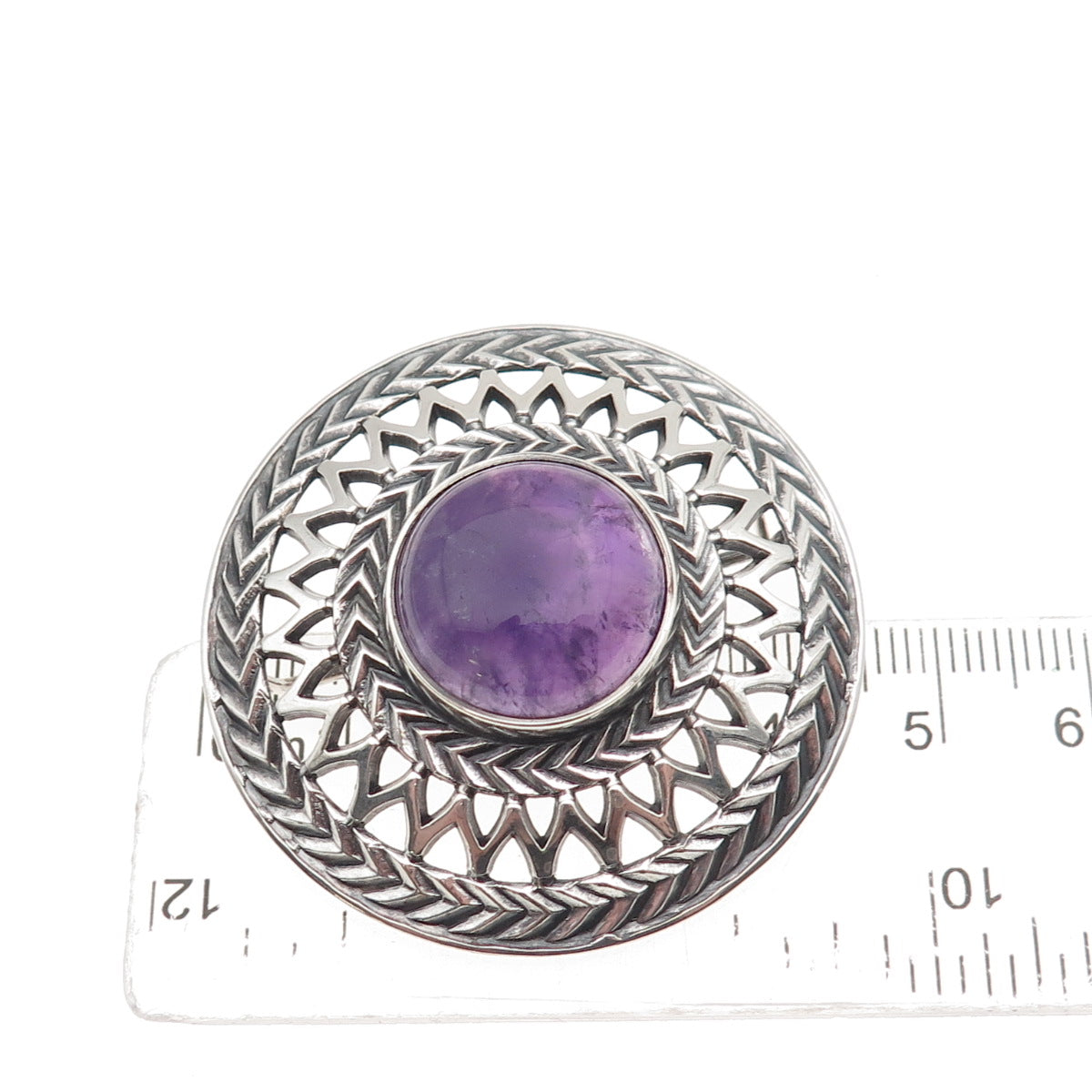 Kalevala Koru 916H Silver Vintage 1967 Finland Real Amethyst Oxidized Pin Brooch