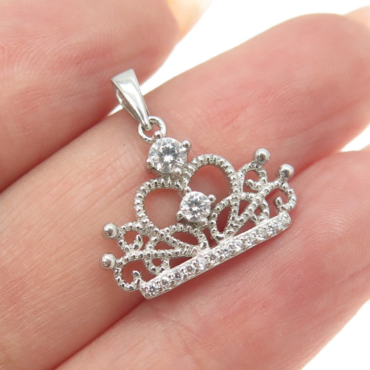 925 Sterling Silver Round-Cut C Z Crown Charm Pendant