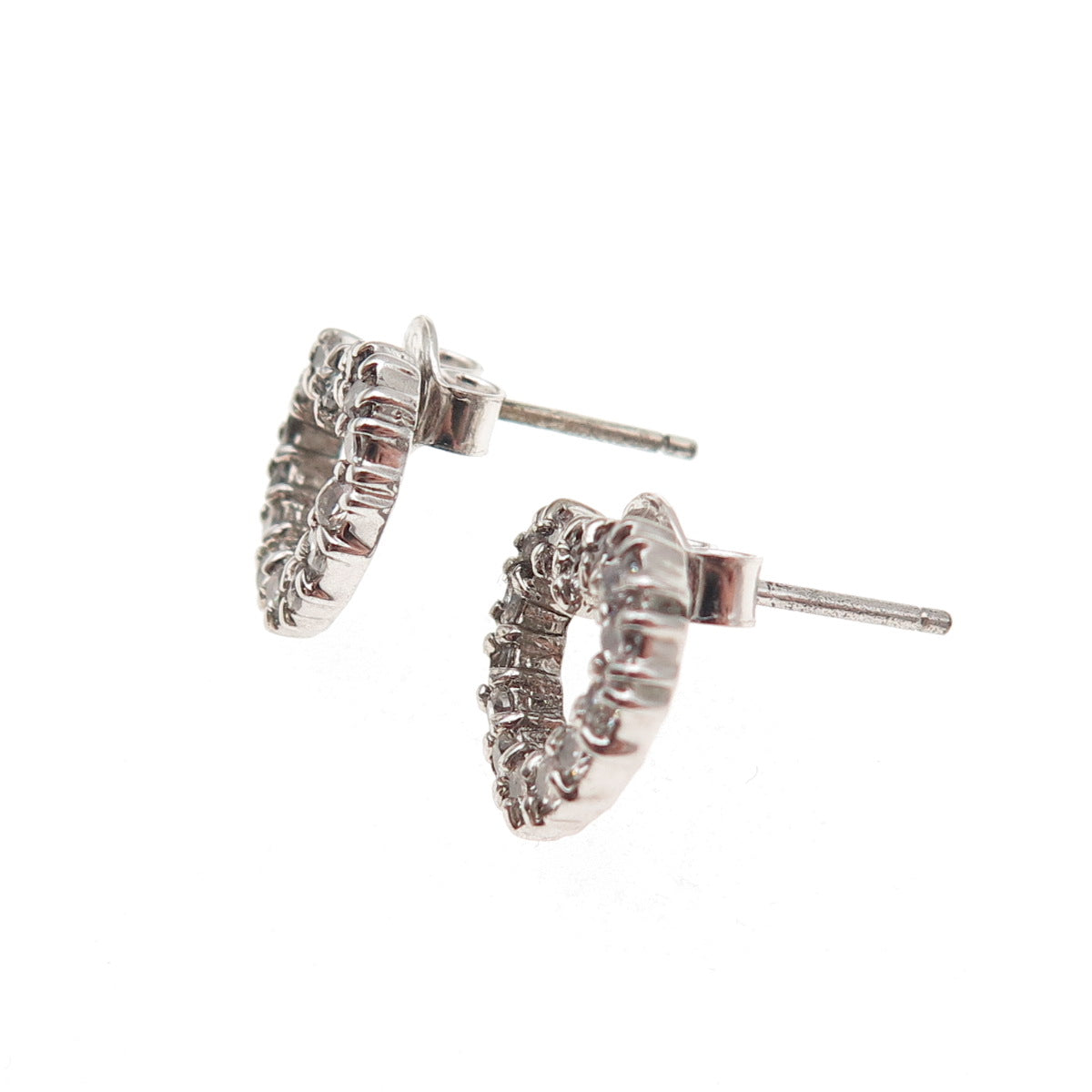 925 Sterling Silver Round-Cut C Z Open Heart Stud Earrings