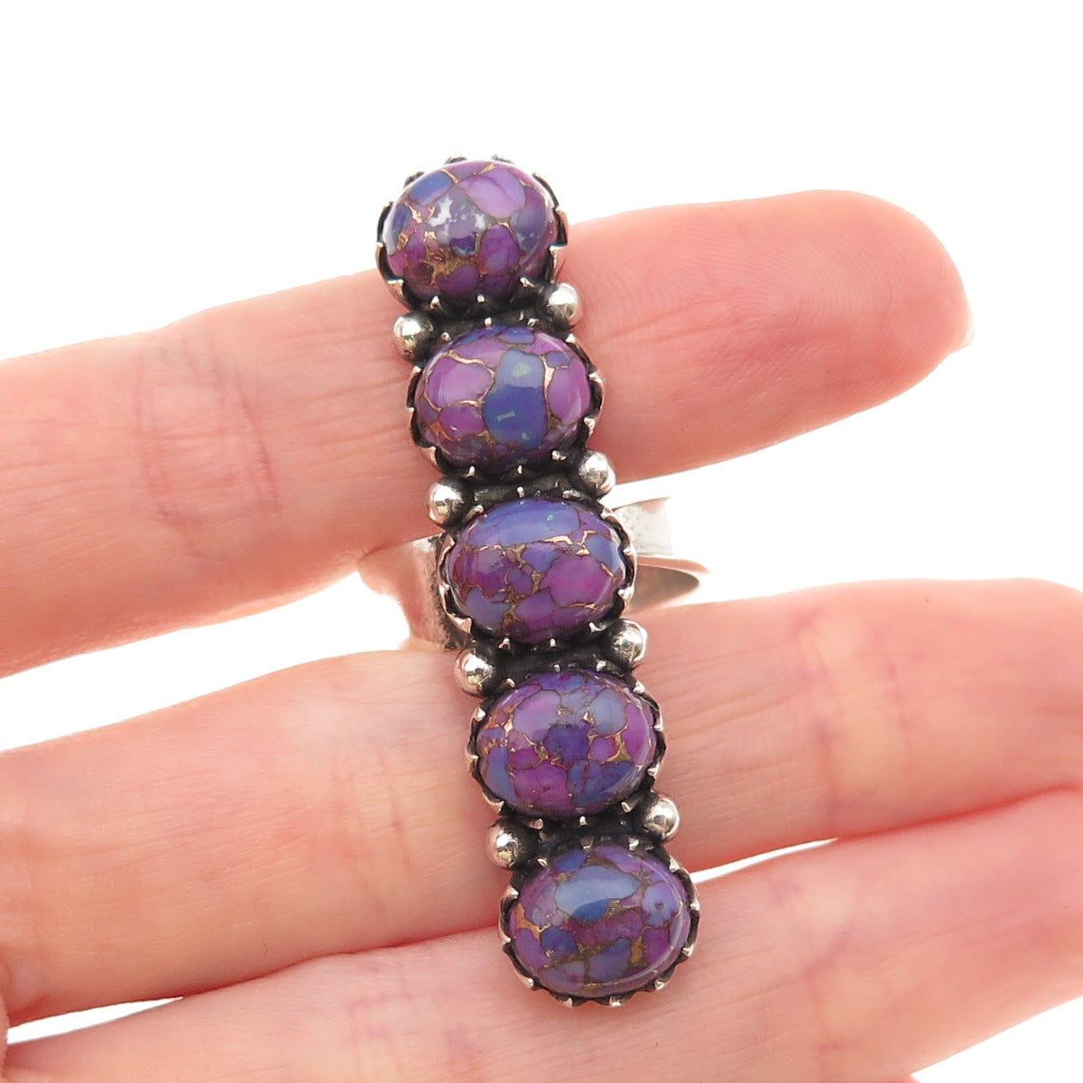 925 Sterling Vintage Real Mohave Purple Turquoise Adjustable Ring Size 8.5