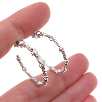 925 Sterling Silver Italy Ball & Tube Bar Hoop Earrings