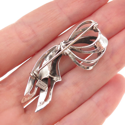 Beau 925 Sterling Silver Vintage Modernist Ribbon Oxidized Pin Brooch