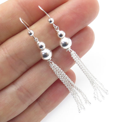 925 Sterling Silver Tassel Chain Drop Earrings