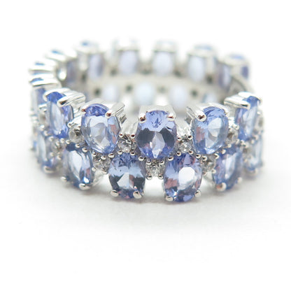 DSMK 925 Sterling Silver Oval-Cut Tanzanite & White Topaz Gem Ring Size 7.25