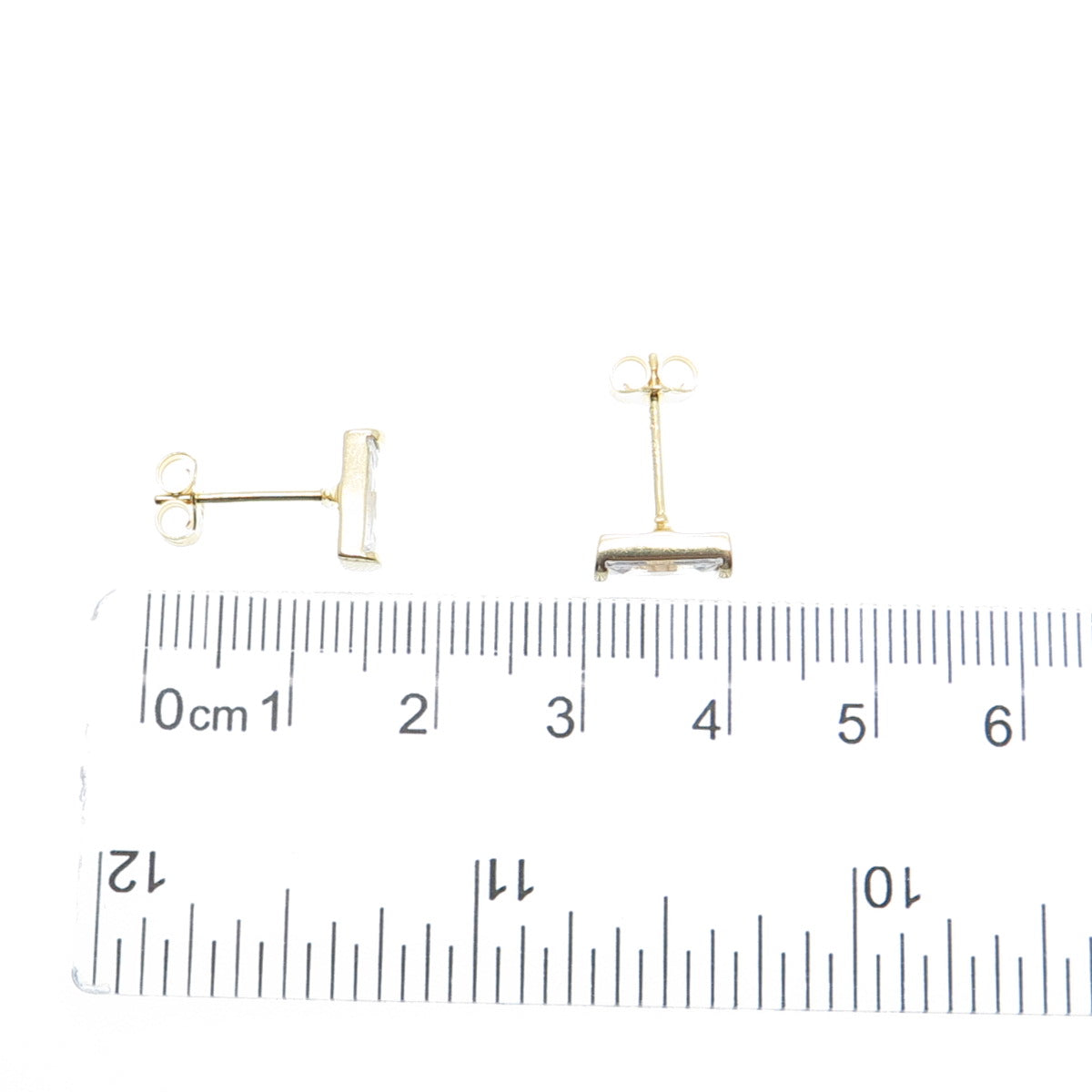925 Sterling Silver Gold Plated Baguette-Cut C Z Stud Earrings