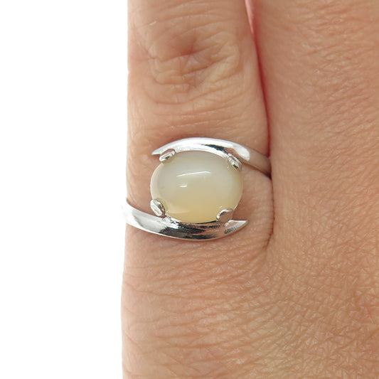 VARGAS Sterling Silver Antique Art Deco Yellow Chalcedony Bypass Ring Size 4.5