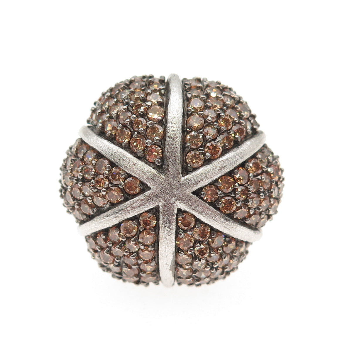 925 Sterling Silver Round-Cut Cognac C Z Statement Dome Ring Size 7.25