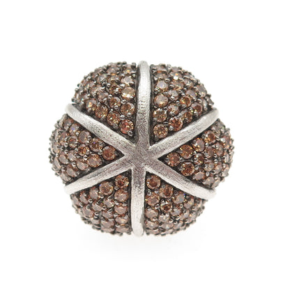 925 Sterling Silver Round-Cut Cognac C Z Statement Dome Ring Size 7.25