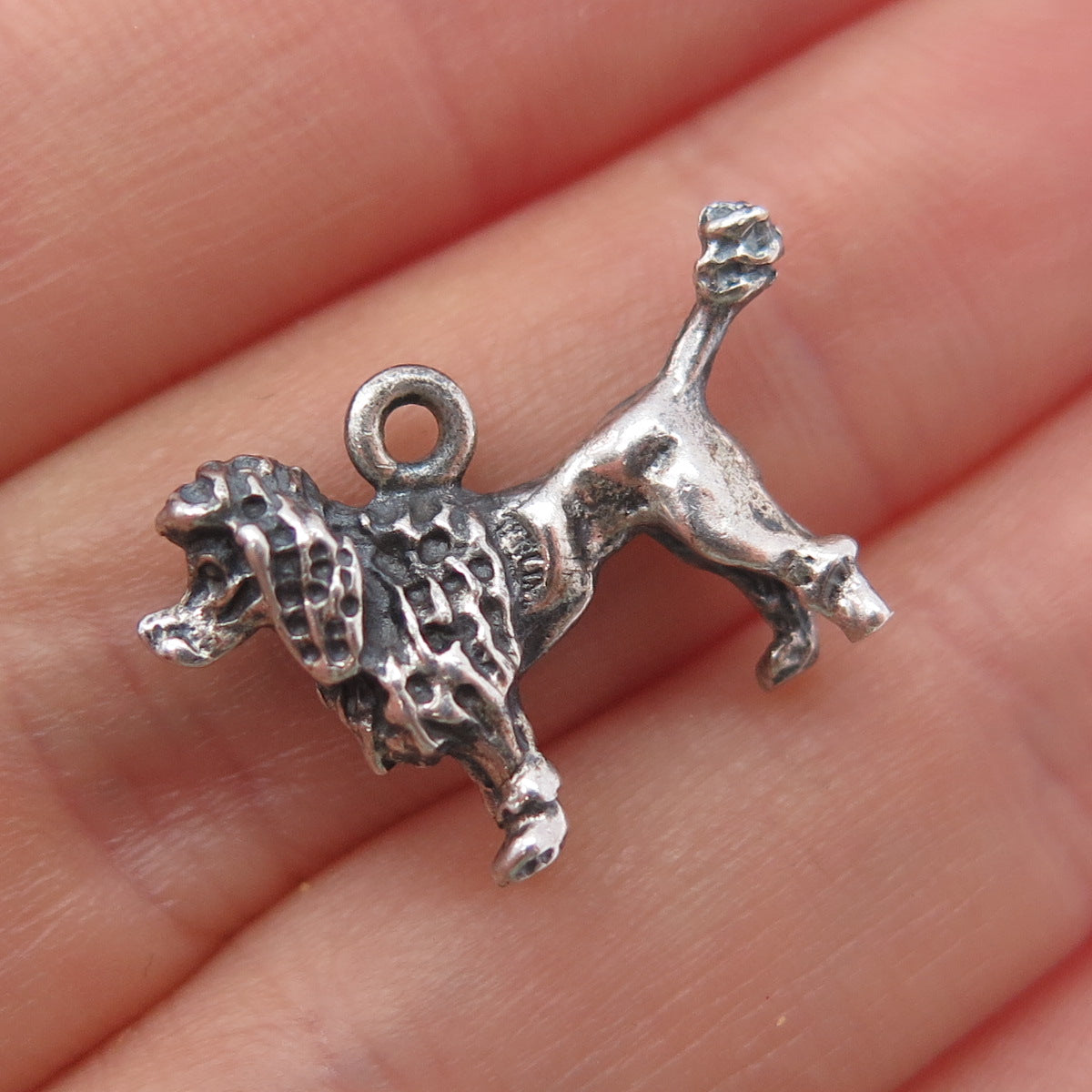 925 Sterling Silver Vintage Poodle Dog Oxidized Mini 3D Charm Pendant