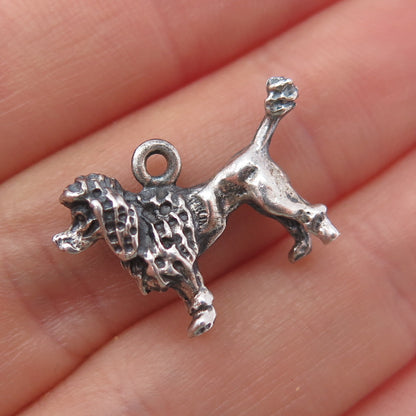 925 Sterling Silver Vintage Poodle Dog Oxidized Mini 3D Charm Pendant