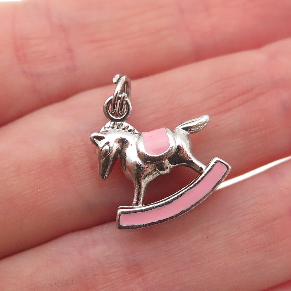 Ross Simons 925 Sterling Silver Pink Enamel Rocking Horse 3D Charm Pendant