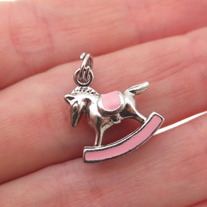 Ross Simons 925 Sterling Silver Pink Enamel Rocking Horse 3D Charm Pendant