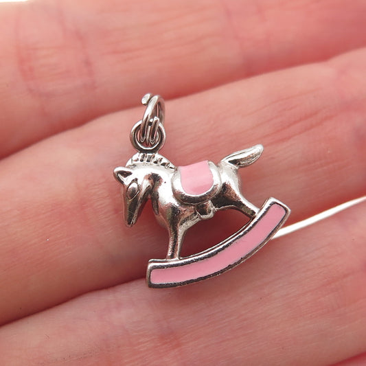 Ross Simons 925 Sterling Silver Pink Enamel Rocking Horse 3D Charm Pendant