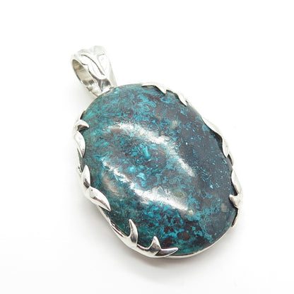 925 Sterling Silver Vintage Real Chrysocolla Gemstone Pendant