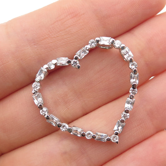 925 Sterling Silver Radiant & Round-Cut C Z Heart Slide Charm Pendant