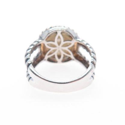 925 Sterling 14K Gold Vintage ATR Real Pearl Beaded Crisscross Ring Size 7.25