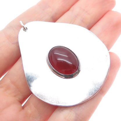 925 Sterling Silver Vintage Malachite & Carnelian Modernist Dual Sided Pendant