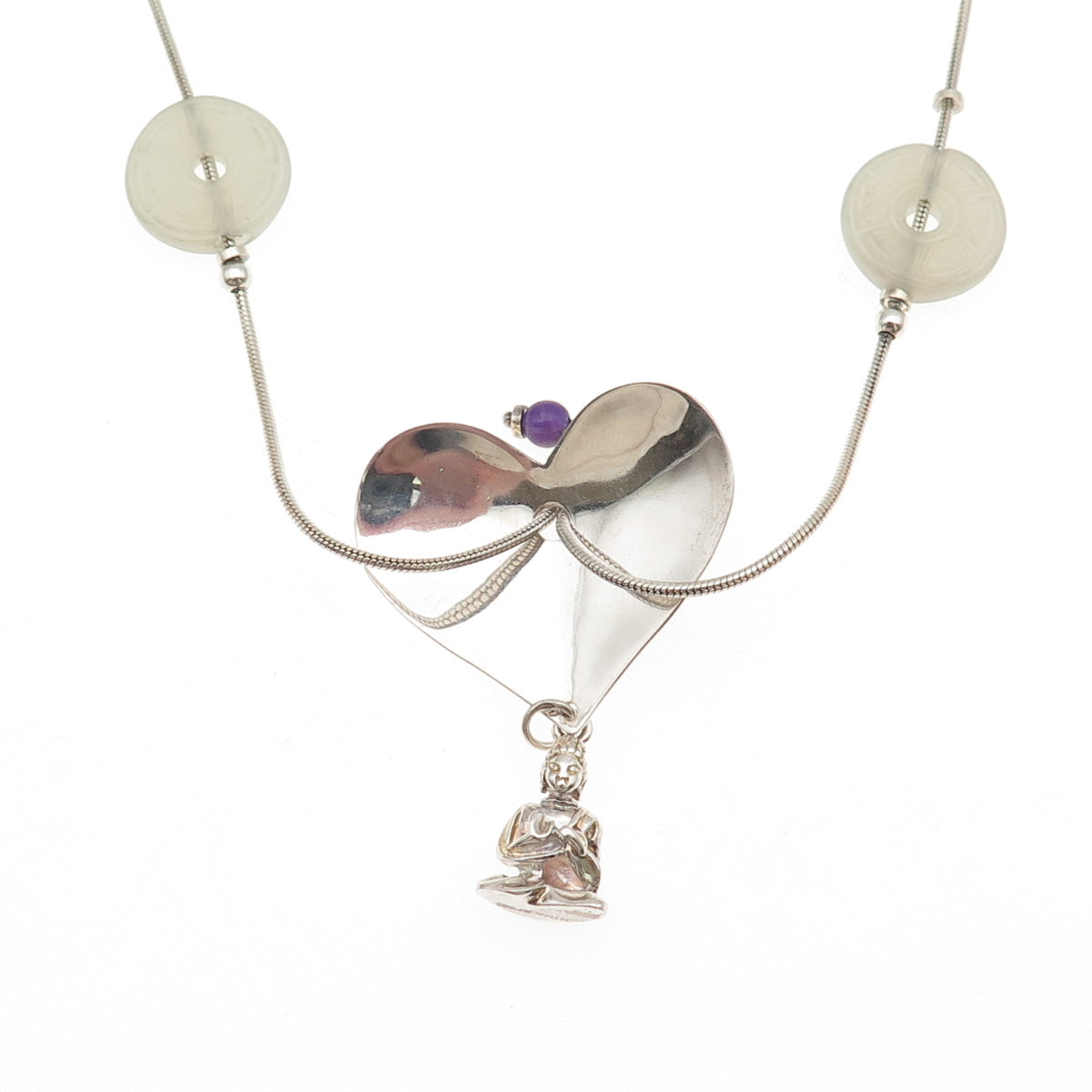 Carole Millelman Sterling Vintage Amethyst & Jade Love Light Buddha Necklace 22"