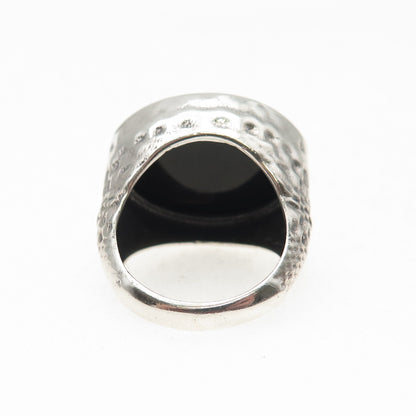 925 Sterling Silver Vintage Real Black Onyx Modernist Oxidized Ring Size 6