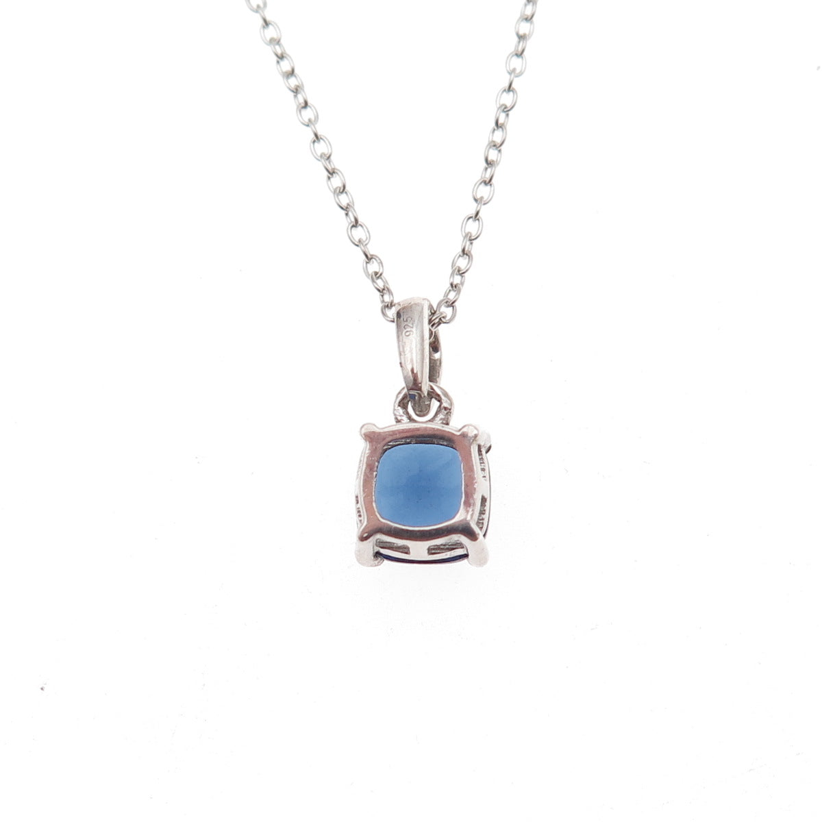 925 Sterling Silver Cushion-Cut Blue C Z Cable Chain Necklace 18"
