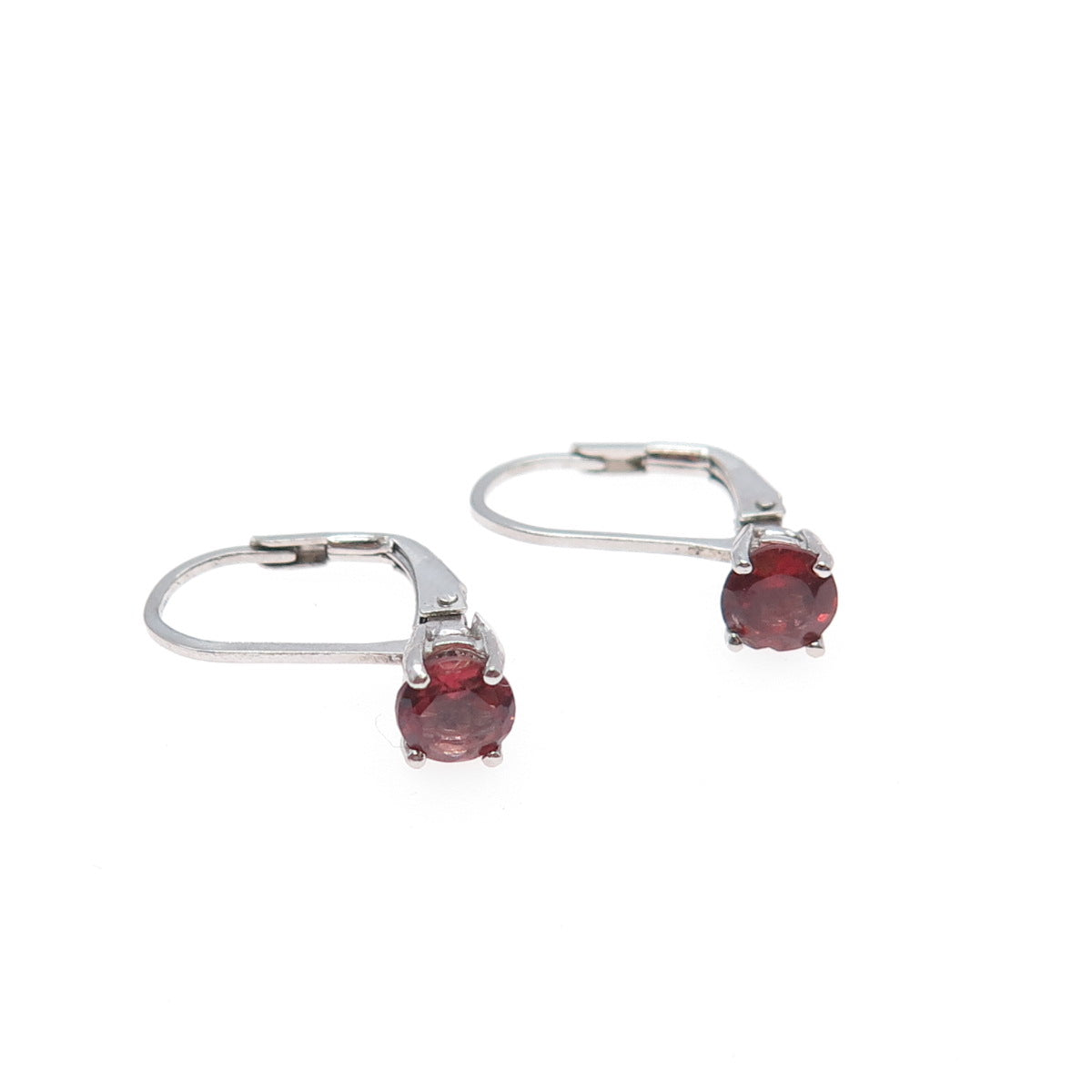 925 Sterling Silver Vintage Real Round-Cut Red Garnet Earrings