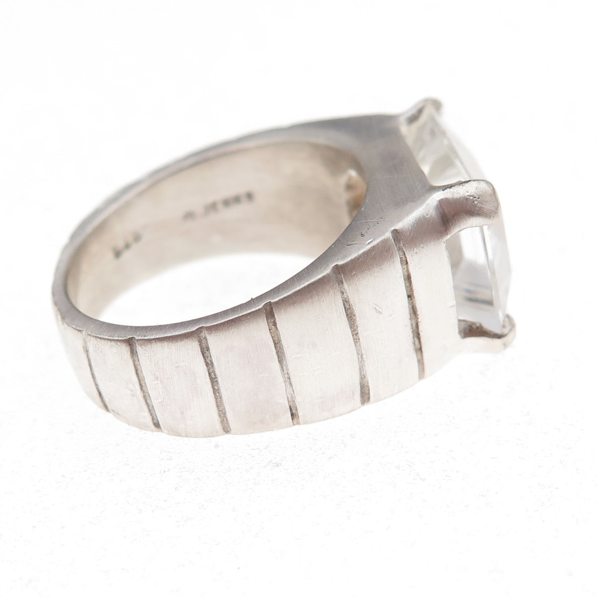 Lisa Jenks 925 Sterling Silver Vintage Real White Topaz Modernist Ring Size 6.5